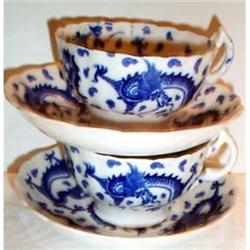 Two Blue and White Dragon Cups and Saucers #1494430