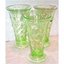 Three Green Drape Decorated Footed Tumblers #1494466