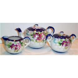 Hand Painted Floral and Cobalt Blue Tea Set #1494476