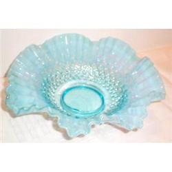 Fenton Hobnail Large Blue Crimped Bowl #1494487