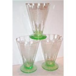 Three Tiffin Flying Nun Green Footed Goblets #1494488