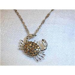 14K WG Gold Chocolate White Diamond Crab Brooch#1494962