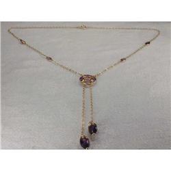 Rare Estate 14K YG Gold Amethyst Drop Necklace #1494964