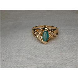 Estate 14K YG Marquise Emerald Diamond Ring  #1494965