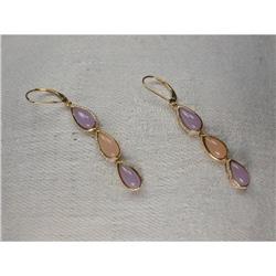 Estate 14K YG Multi-Color Jade Diamond Earrings#1494971