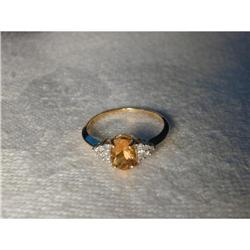Antique Estate 14K YG Gold Citrine Diamond Ring#1494979