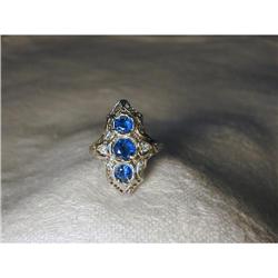 Antique Estate 18K WG Diamond Sapphire Ring #1494981