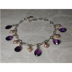 Rare 14K WG Amethyst Pink Pearl Charm Bracelet #1494985