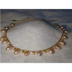 Estate 14K YG Gold Cultured Pink Pearl Necklace#1494986