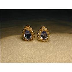 14K YG 2 CT Carat Tanzanite Diamond Earrings #1494993