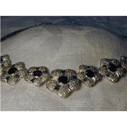 Estate 18K WG Sapphire Diamond Floral Necklace #1494997