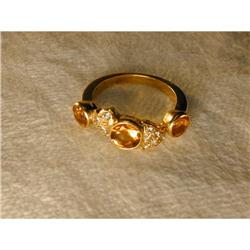 Estate 18K YG Citrine Diamond Heart Band Ring #1495001