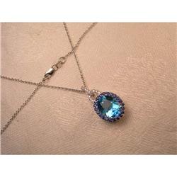 Estate 14K WG Diamond Topaz Sapphire Pendant #1495019