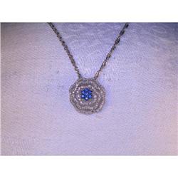 Estate 14K WG Diamond Sapphire Rose Pendant #1495020