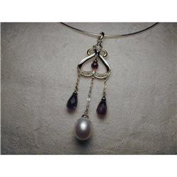 14K WG Cultured Pearl Garnet Diamond Pendant #1495031