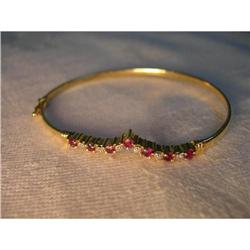 Rare Estate 14K YG Gold Ruby Diamond Bangle #1495037