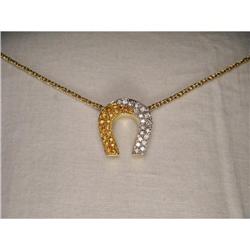 18K YG Gold Diamond Sapphire Horseshoe Necklace#1495046