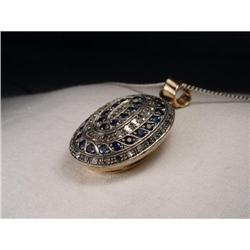 18K Pink Gold Rose Cut Diamond Sapphire Pendant#1495051