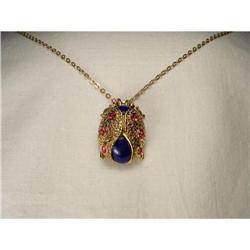 18K YG Lapis Ruby LadyBug Pendant Necklace #1495059