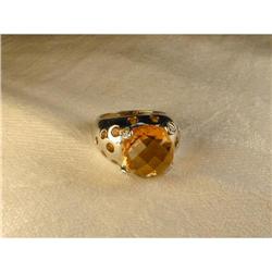 Estate 14K WG Gold Diamond Citrine Dome Ring #1495062