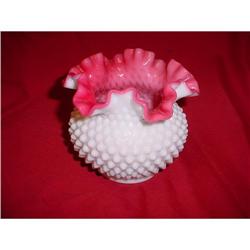 Fenton white hobnail peach blow vase #1495277
