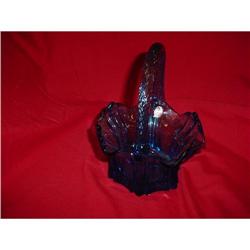 Fenton Cobalt Vulcan Basket, applied handle #1495291