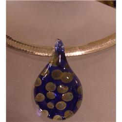 Sterling Silver Omega Necklace glass pendant  #1495382