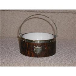 English S/P Oak Butter Dish / Porcelain Liner #1495458