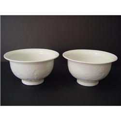 pair Chinese  White porcelain Bowl Relief #1495484