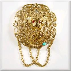 STUNNING DOOR KNOCKER LION BROOCH #1495537