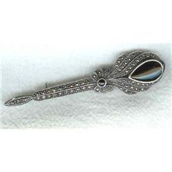 Marcasite and Onyx Pin c 1950 #1495640
