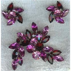 Pin & Earings. Pink & Red Claw set stones #1495649