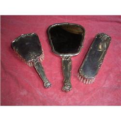 Silver Hand Mirror & 2 Brushes #1495716