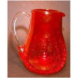 Crackle Glass Pitcher - RUBY color #1495892