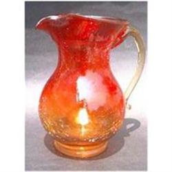 Crackle Glass Amberina Pitcher - Hammond Glass #1495902