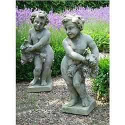 PAIR Carved Stone Garden Cherubs-Italy #1495907
