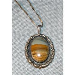 Large Sterling Silver Picture Agate  Necklace #1495918