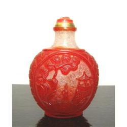 Carved Scenery Red Perking Glass Bottle #1496118