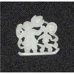 Vintage White Jade Angel &Lotus Pendant #1496120