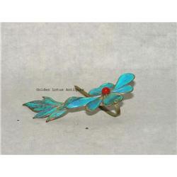 Chinese Flower w Red Bead Feather Hairpin  #1496129