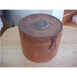 Collar Box, Tooled Leather; 6.5" diam ,5.5" #1496223