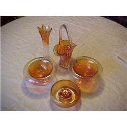 Orange Carnival glass ,6 Pcs. #1496318
