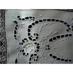 LOVELY ANTIQUE FANCY LINEN MADEIRA DOILY TRAY#1496340