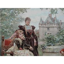 ANTIQUE LARGE 1892 COLOR FRENCH PRINT ROMANTIC #1496341