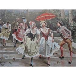 ANTIQUE LARGE 1892 COLOR FRENCH PRINT ROMANTIC #1496342