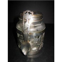 Silver Jam Pot with flowers design w/spoon #1496345