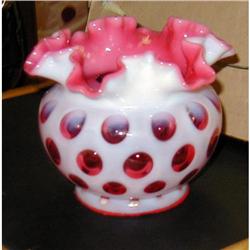Fenton Coin Dot Cranberry Bowl Vase #1496403
