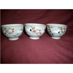 Japanese Banko art pottery teacups cranes #1496428