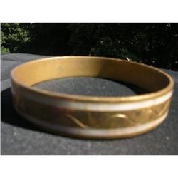 VINTAGE BRONZE BANGLE BRACELET INLAID MOTHER OF#1496445