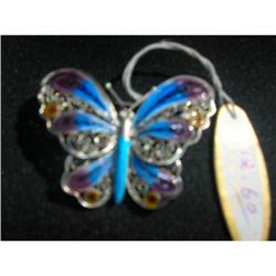 ELEGANT STERLING SILVER  ENAMEL BROOCH/PIN  #1496448